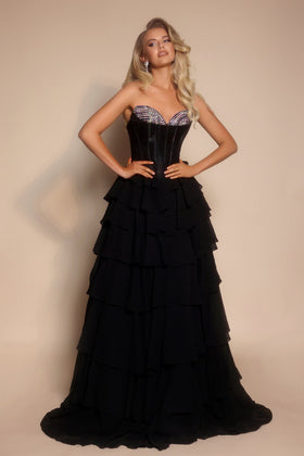 Portia and Scarlett PS26024 Long Sweetheart Sleeveless A-Line Chiffon Corset Bodice Beaded Detail Prom Dress