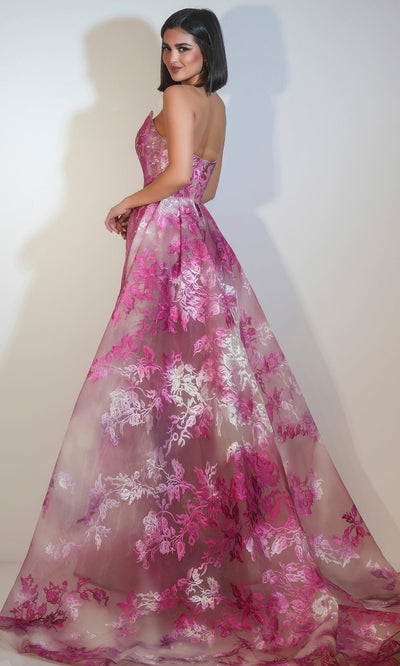 Strapless Floral Gown with Illusion Neckline by Portia and Scarlett