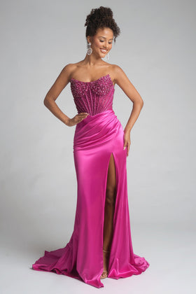 Portia and Scarlett PS26041 Long Sweetheart Sleeveless Mermaid Satin Corset Bodice Beaded Detail Prom Dress