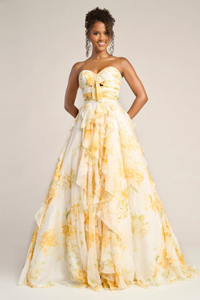 Portia and Scarlett PS26254 Long Sweetheart Sleeveless A-Line Chiffon Ruffled Detail Prom Dress