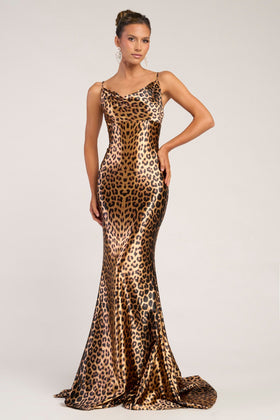Portia and Scarlett PS26257 Long Cowl Sleeveless Mermaid Satin Prom Dress