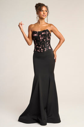 Portia and Scarlett PS26301E Long Straight-Across Sleeveless Mermaid Lace Corset Bodice Prom Dress