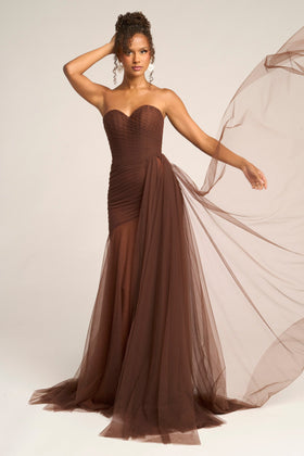 Portia and Scarlett PS26307E Long Sweetheart Sleeveless Sheath Satin Corset Bodice High Slit Prom Dress