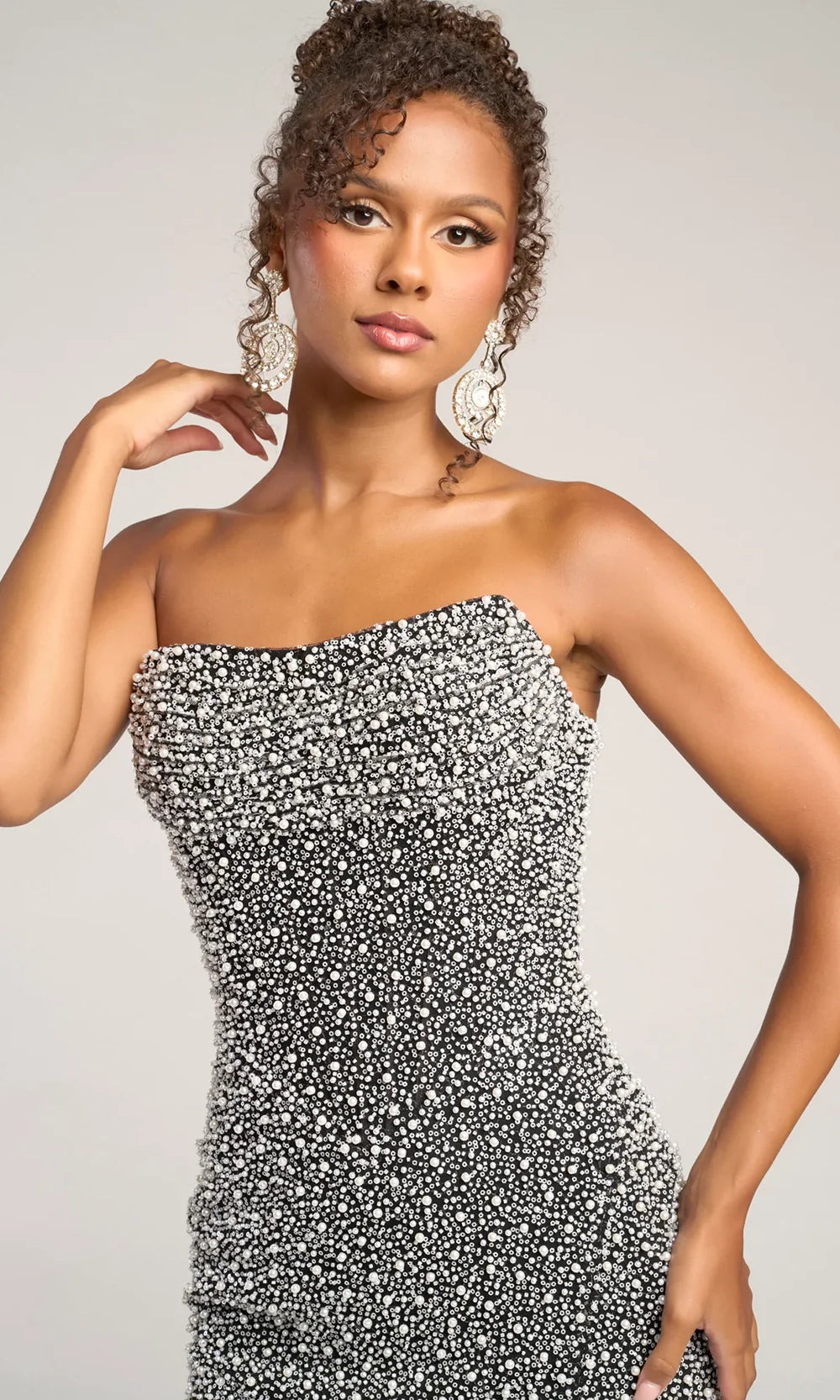 Portia and Scarlett PS26309E Long Straight-Across Sheath Beaded Detail Embellished Detail Prom Dress