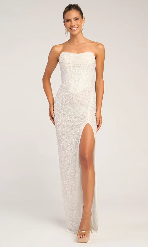 Portia and Scarlett PS26309E Long Straight-Across Sheath Beaded Detail Embellished Detail Prom Dress