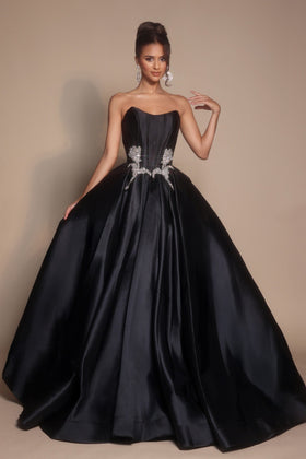 Portia and Scarlett PS26315E Long Scoop Sleeveless A-Line Taffeta Corset Bodice Prom Dress