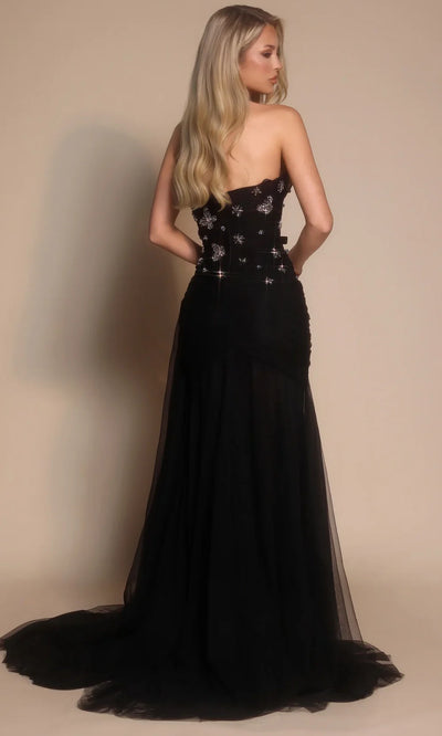 Embellished Corset Gown with High Slit Sparkle Tulle Maxi Dress by Portia & Scarlett PS26316E