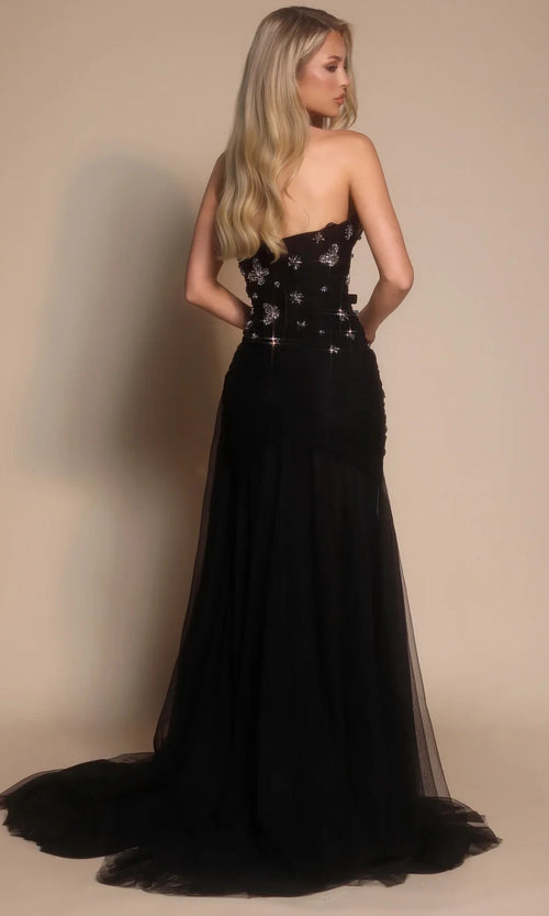Embellished Corset Gown with High Slit Sparkle Tulle Maxi Dress by Portia & Scarlett PS26316E