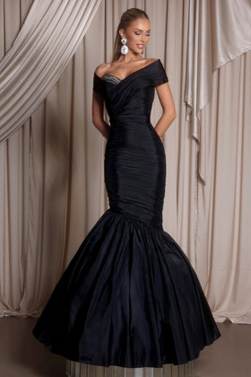 Portia and Scarlett PS26320E Long V-Neck Sleeveless Mermaid Taffeta Beaded Detail Embellished Detail Prom Dress