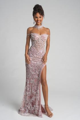 Portia and Scarlett PS26322E Long Sweetheart Sleeveless Sequin Beaded Detail Embroidered Detail Prom Dress