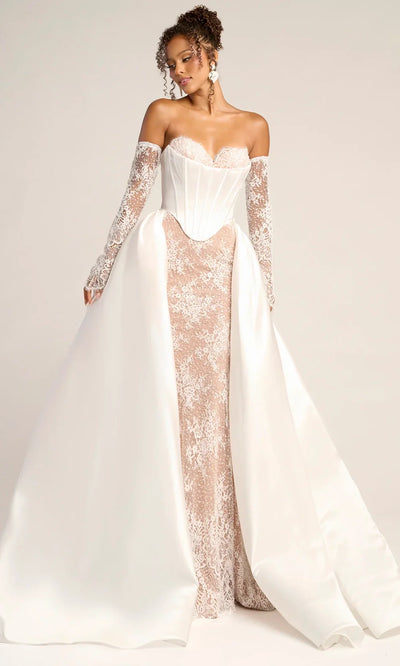 Sweetheart Strapless Boned Corset Beaded Lace Mermaid Evening Gown by Portia and Scarlett PS26328E