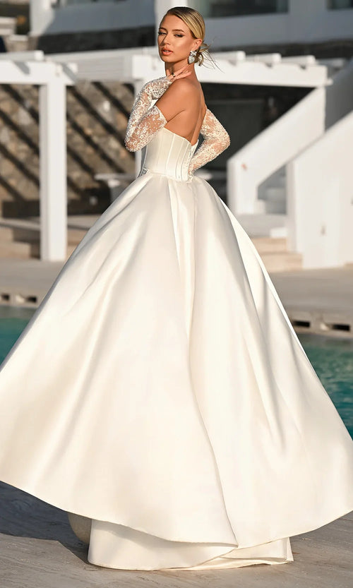 Sweetheart Strapless Boned Corset Beaded Lace Mermaid Evening Gown by Portia and Scarlett PS26328E