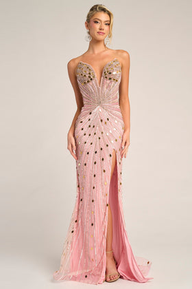 Portia and Scarlett PS26409C Long Sweetheart Sleeveless Mermaid Beaded Mesh Corset Bodice Prom Dress