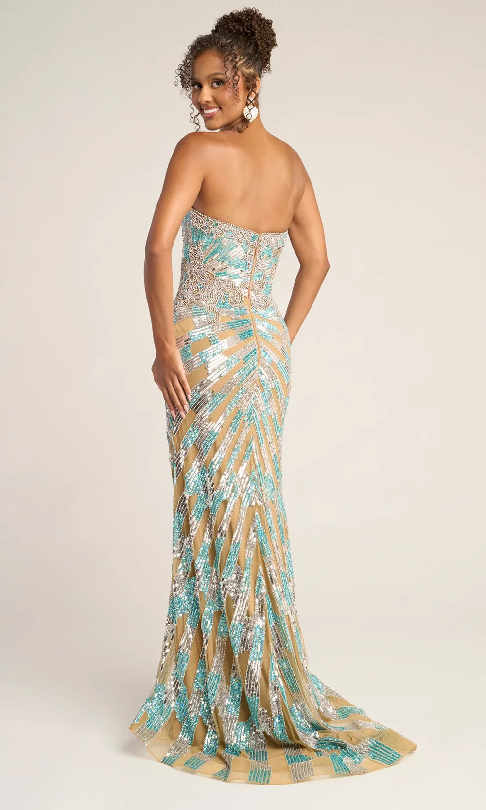 Strapless Sequin Sheath Gown with Sweetheart Neckline & High Slit by Portia and Scarlett PS26413C