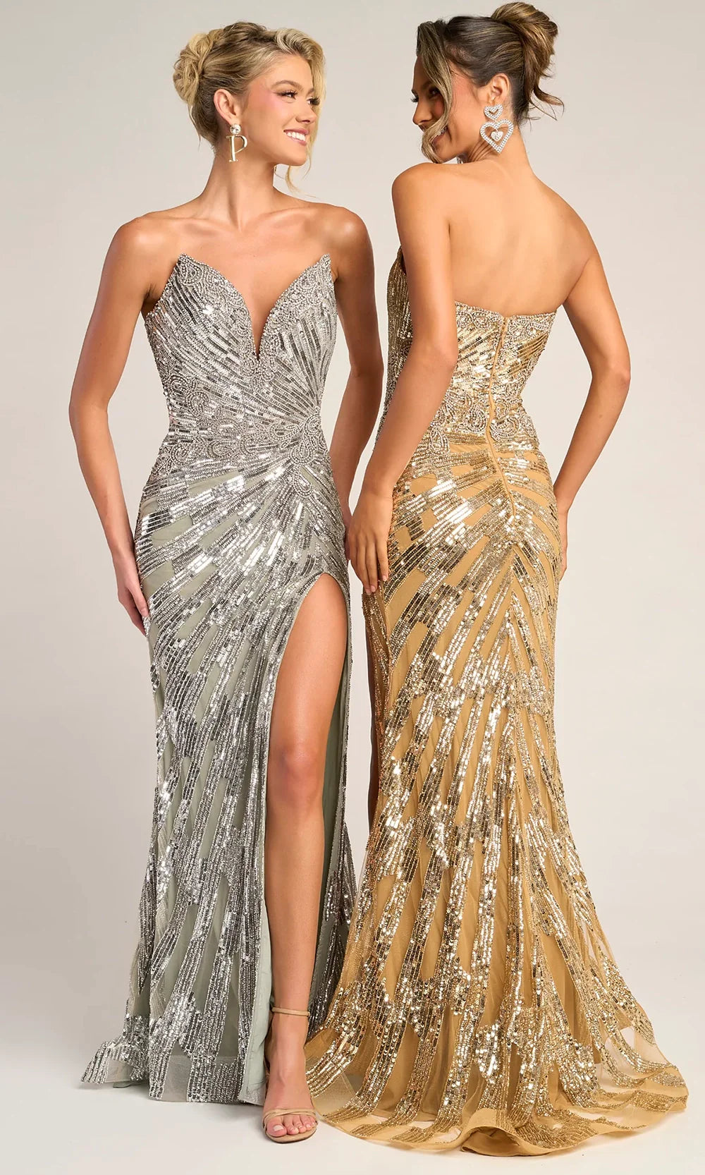 Strapless Sequin Sheath Gown with Sweetheart Neckline & High Slit by Portia and Scarlett PS26413C