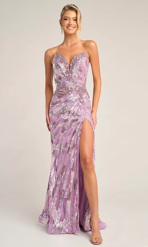 Strapless Sequin Sheath Gown with Sweetheart Neckline & High Slit by Portia and Scarlett PS26413C