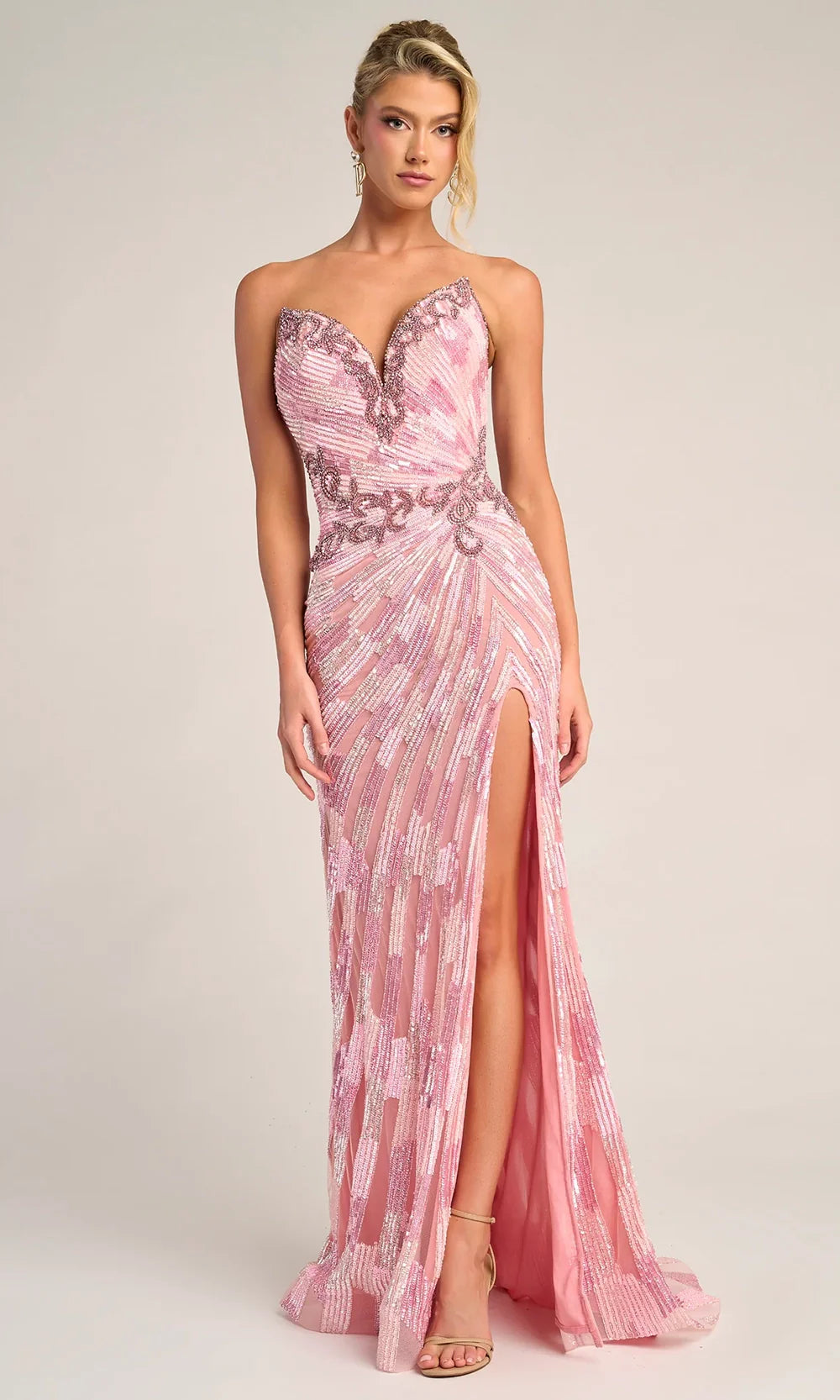 Strapless Sequin Sheath Gown with Sweetheart Neckline & High Slit by Portia and Scarlett PS26413C