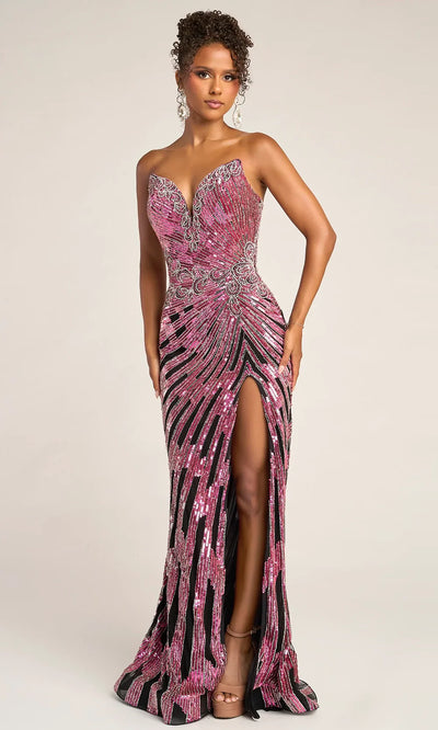 Strapless Sequin Sheath Gown with Sweetheart Neckline & High Slit by Portia and Scarlett PS26413C
