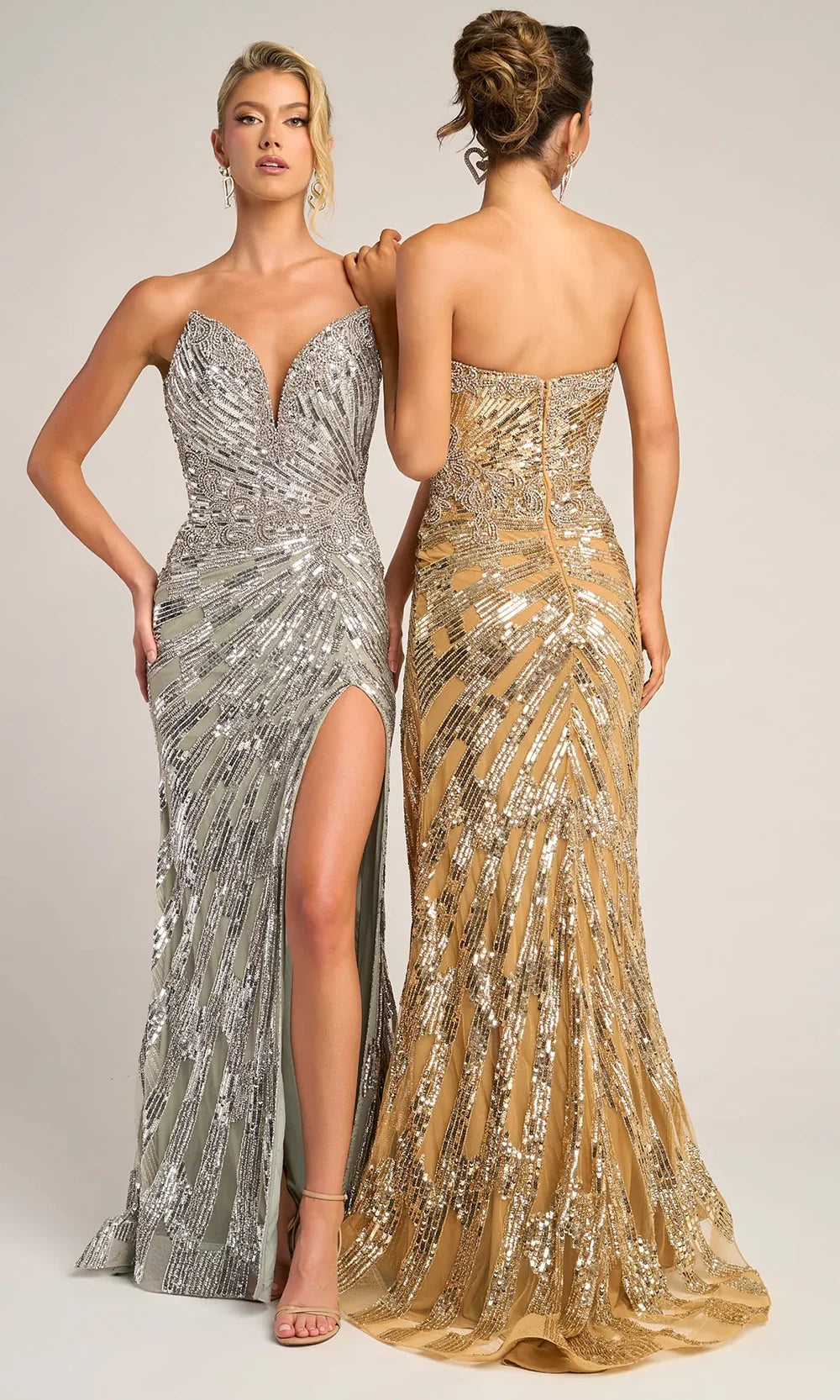 Strapless Sequin Sheath Gown with Sweetheart Neckline & High Slit by Portia and Scarlett PS26413C