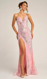 Strapless Evening Gown with Sweetheart Neckline and High Slit by Portia and Scarlett PS26419C