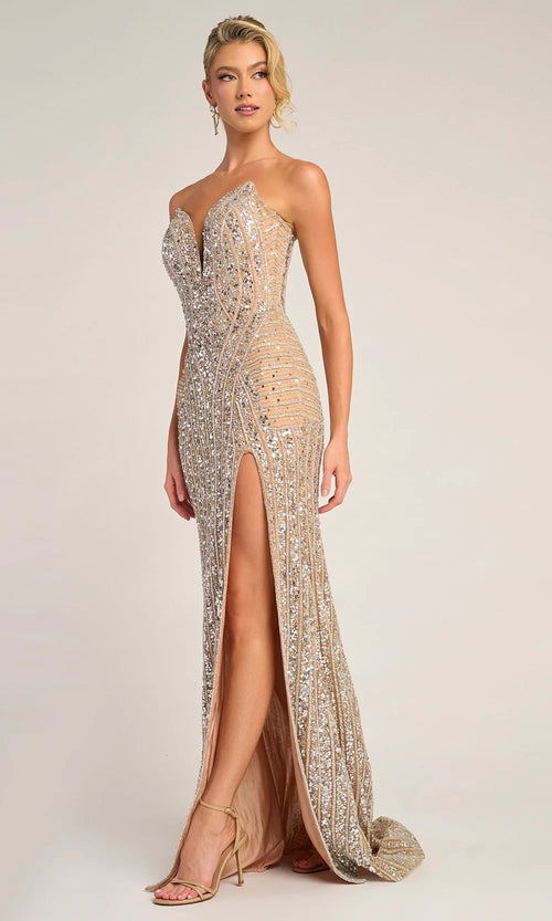Sequin Mermaid Evening Gown with High Slit Formal Dress by Portia and Scarlett PS26424C
