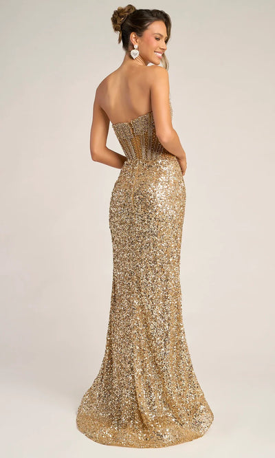 Strapless Sequin Gown with Slit Luxury Bodice Prom Dress by Portia & Scarlett PS26430C