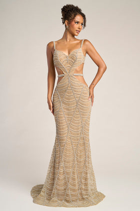 Portia and Scarlett PS26455C Long Sweetheart Sleeveless Mermaid Mesh Beaded Detail Prom Dress