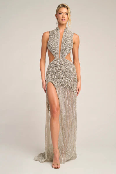 Portia and Scarlett PS25988C Halter Cut Out Sexy Beaded Prom Dress