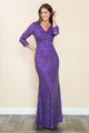 Vestido de noche con escote en V, mangas 3/4 y lentejuelas de Lenovia 5247 - Nueva colección