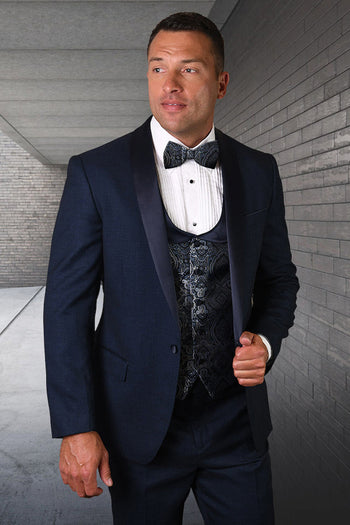 Conjunto de esmoquin moderno para boda y graduación para hombre con chaleco de cachemira a juego en negro
