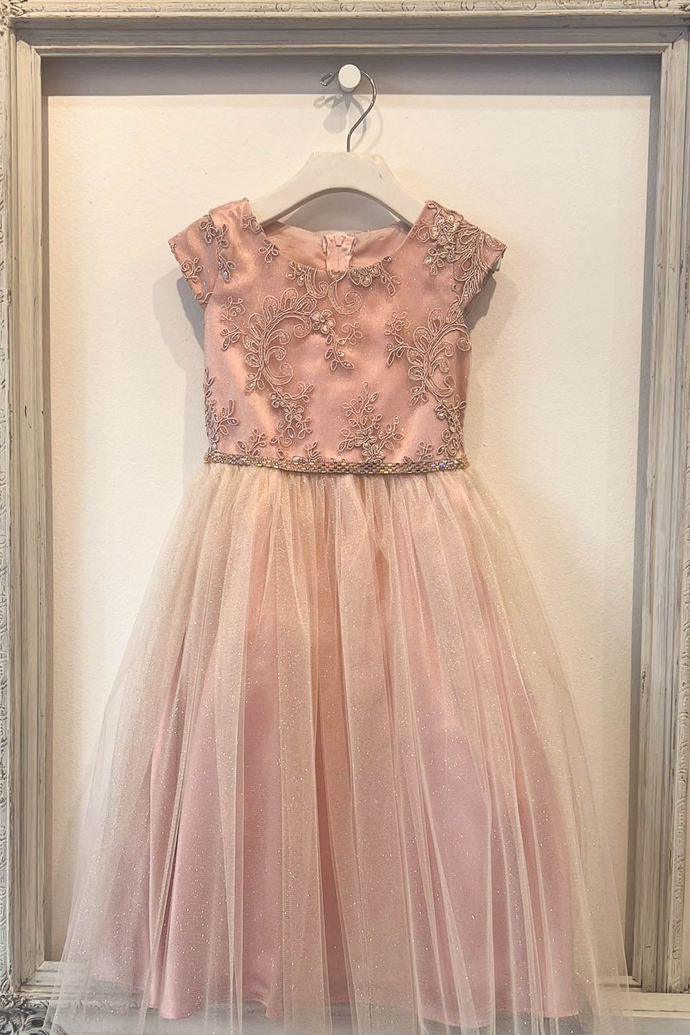 Embroidered Flower Dress with Tulle Skirt  Cap Sleeve Sparkle by Bella Princess 299