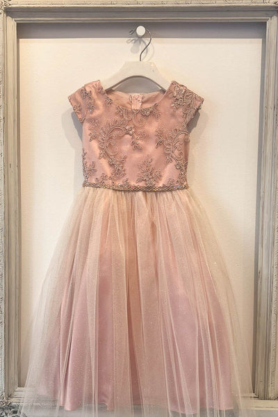 Embroidered Flower Dress with Tulle Skirt  Cap Sleeve Sparkle by Bella Princess 299