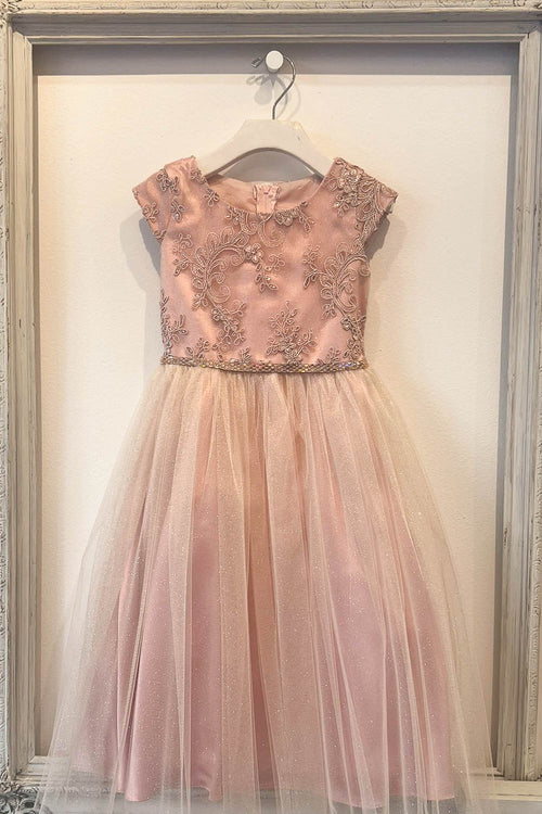 Embroidered Flower Dress with Tulle Skirt  Cap Sleeve Sparkle by Bella Princess 299