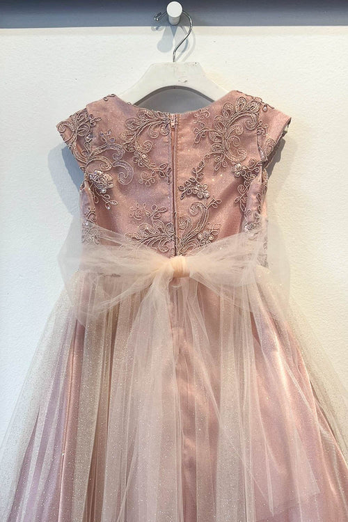 Embroidered Flower Dress with Tulle Skirt  Cap Sleeve Sparkle by Bella Princess 299