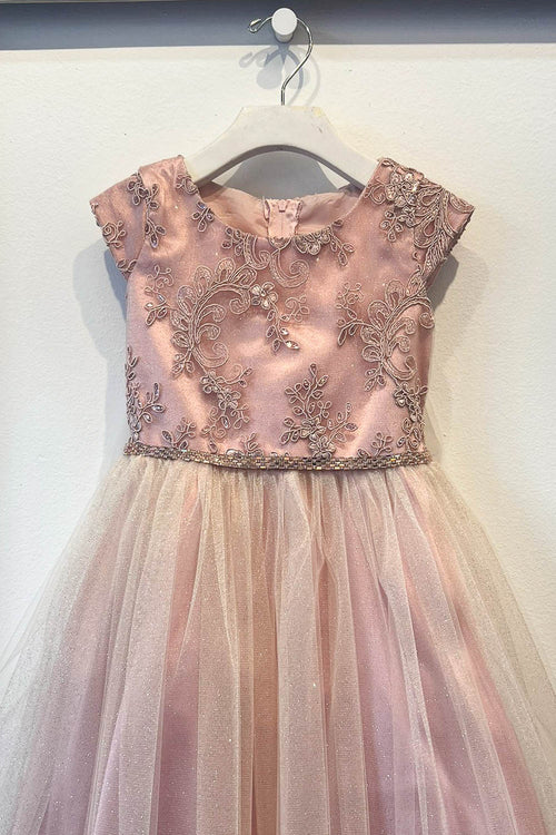 Embroidered Flower Dress with Tulle Skirt  Cap Sleeve Sparkle by Bella Princess 299