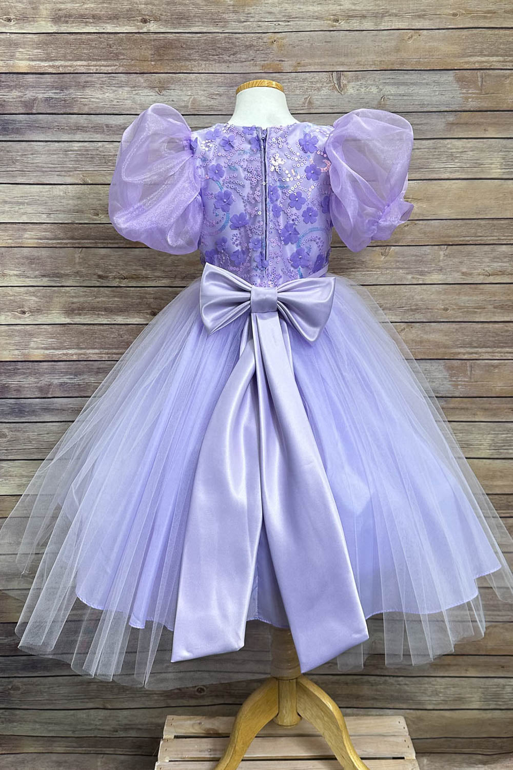 Puffy Sleeve Sequin Floral Tulle Dress – Birthday Special Occasion Gown by Bella Princess 317