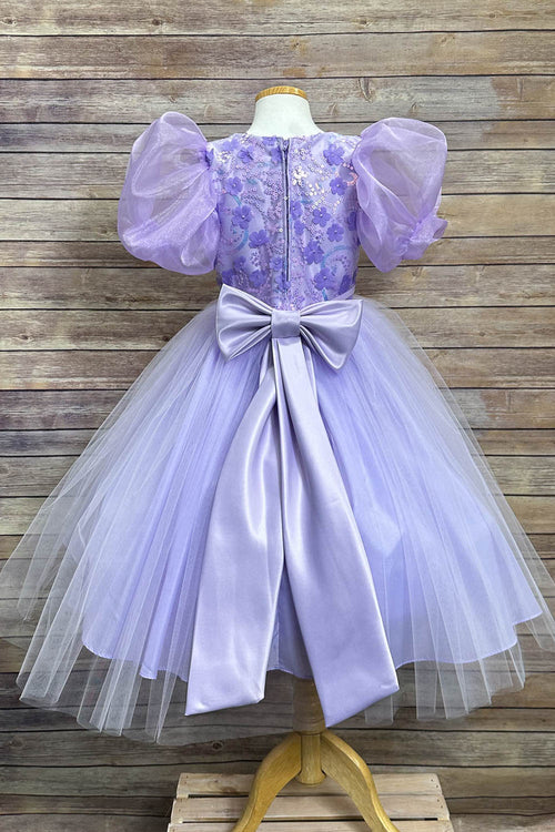Puffy Sleeve Sequin Floral Tulle Dress – Birthday Special Occasion Gown by Bella Princess 317