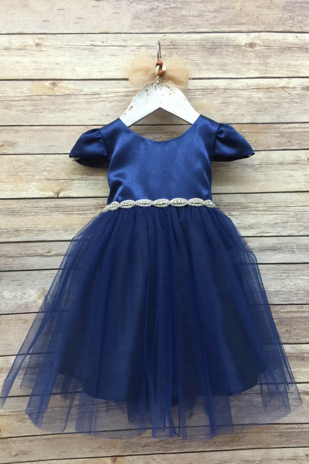 Satin & Tulle Flower Dress with Jewel Waist  Elegant Dress by Bella Princess 212B-A