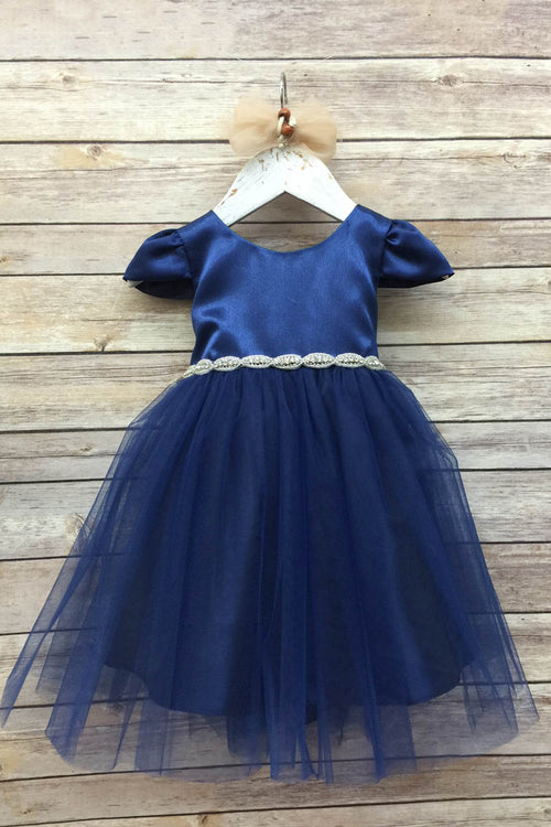 Satin & Tulle Flower Dress with Jewel Waist  Elegant Dress by Bella Princess 212B-A