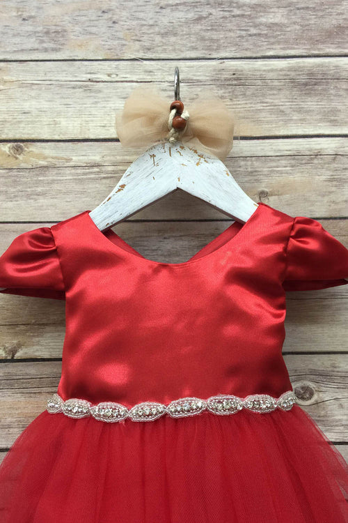 Satin & Tulle Flower Dress with Jewel Waist  Elegant Dress by Bella Princess 212B-A