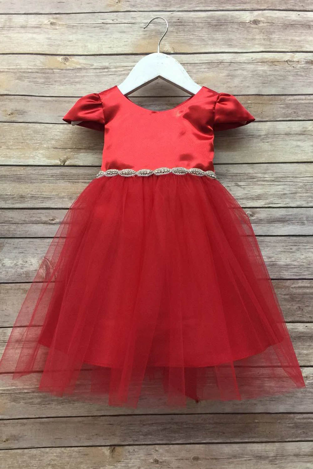 Satin & Tulle Flower Dress with Jewel Waist  Elegant Dress by Bella Princess 212B-A