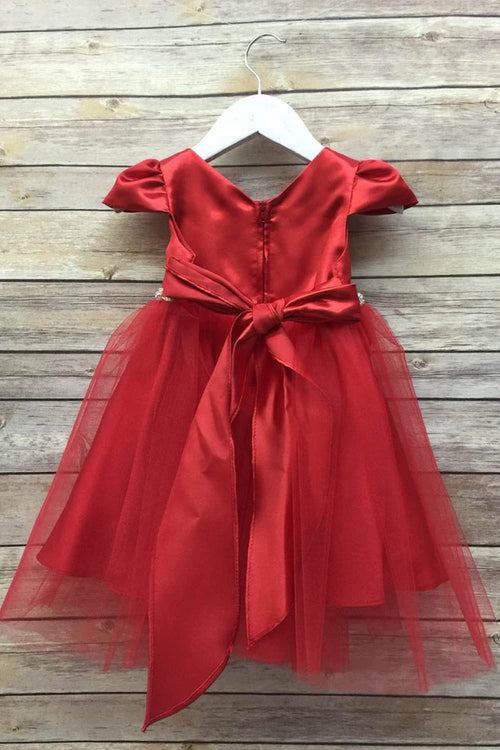 Satin & Tulle Flower Dress with Jewel Waist  Elegant Dress by Bella Princess 212B-A