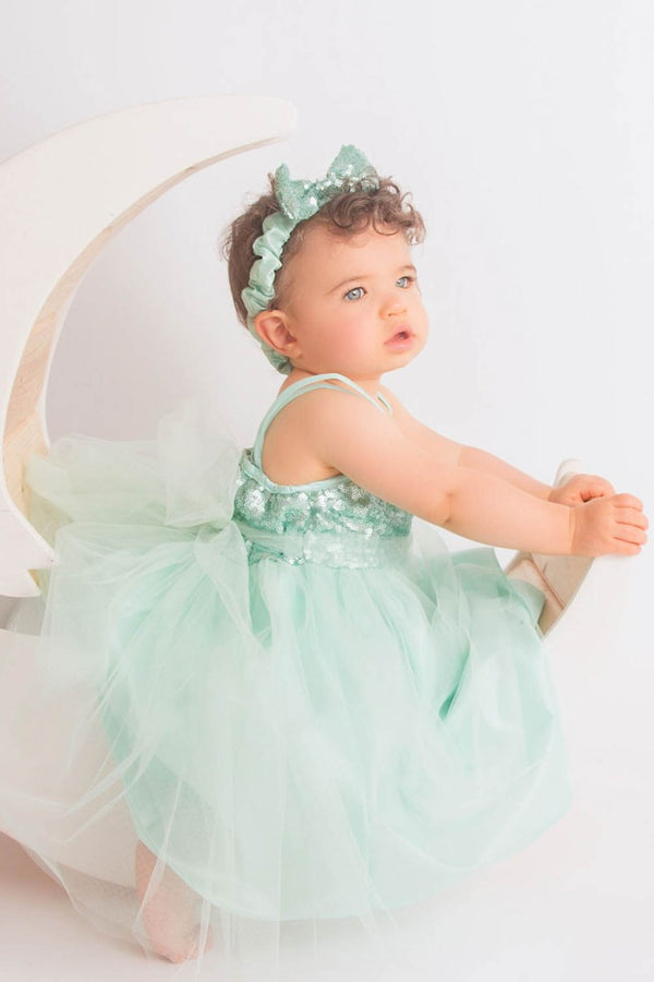 Sequin Tulle Dress with Matching Headband Ideal for Special Occasion by Bella Princess 216B