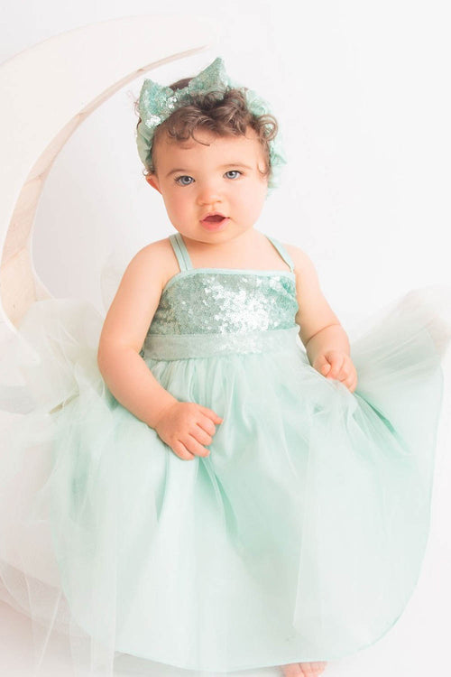 Sequin Tulle Dress with Matching Headband Ideal for Special Occasion by Bella Princess 216B