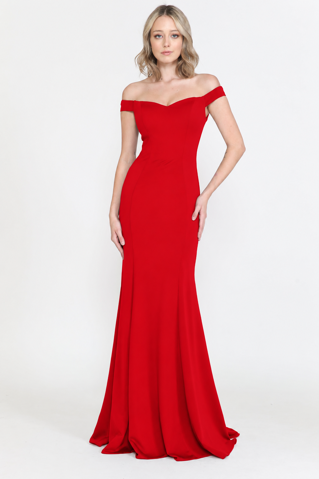 Vestido de jersey ajustado con hombros descubiertos de Poly USA 8160