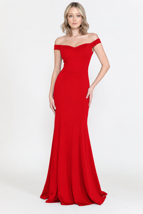 Vestido de jersey ajustado con hombros descubiertos de Poly USA 8160
