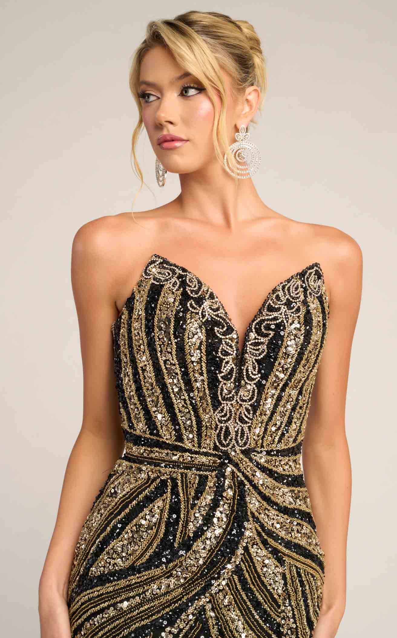 Strapless Sequin Evening Gown with Slit Sparkly Formal Prom Dress by Portia & Scarlett PS26418C