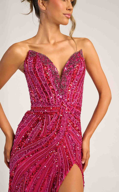 Strapless Sequin Evening Gown with Slit Sparkly Formal Prom Dress by Portia & Scarlett PS26418C