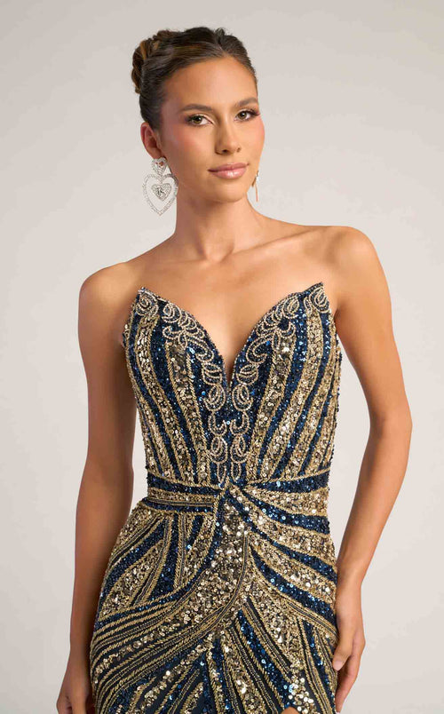 Strapless Sequin Evening Gown with Slit Sparkly Formal Prom Dress by Portia & Scarlett PS26418C