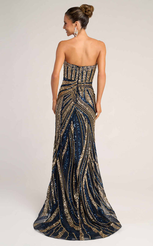 Strapless Sequin Evening Gown with Slit Sparkly Formal Prom Dress by Portia & Scarlett PS26418C